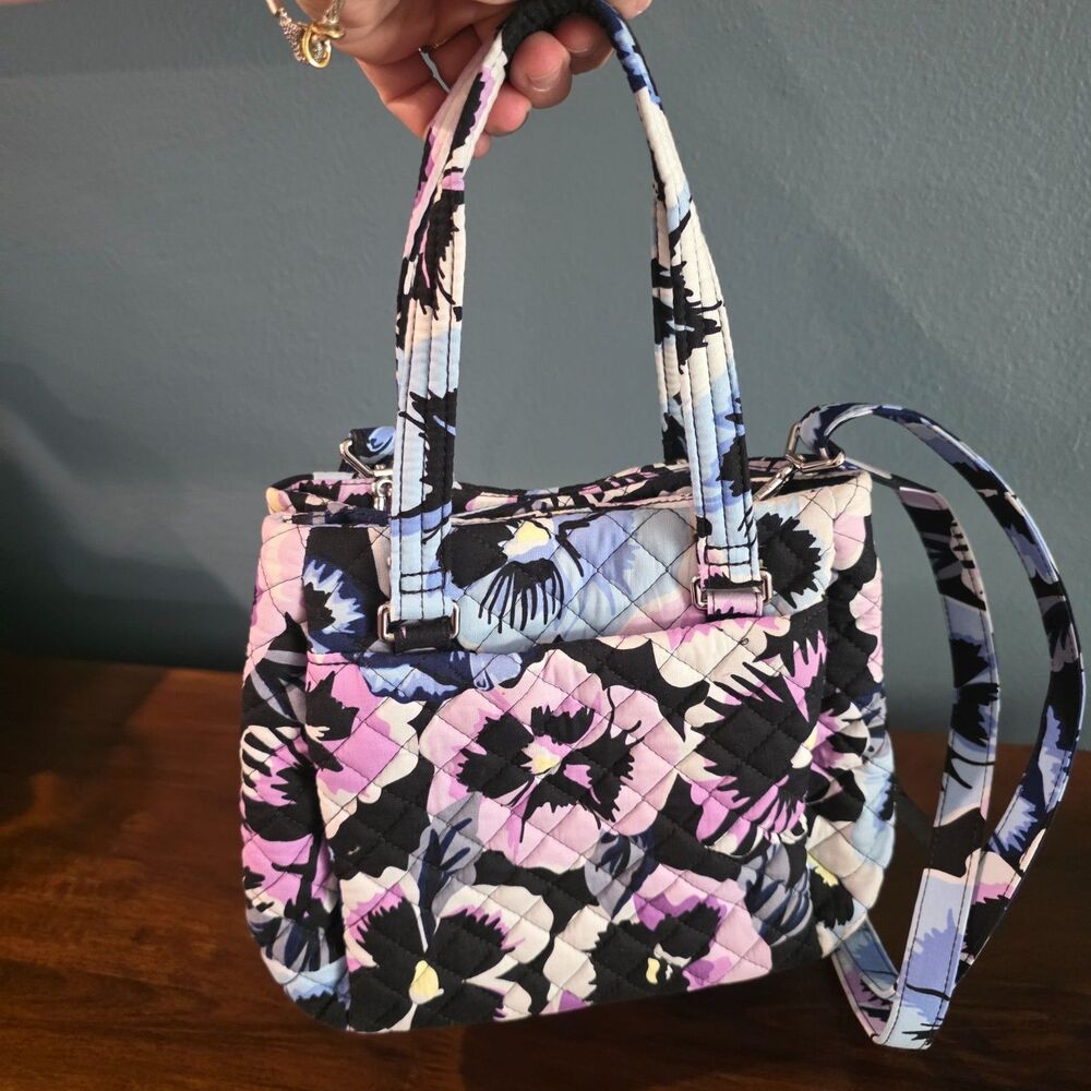 VERA BRADLEY Mini Multi-Compartment Crossbody Plum Pansies Double handles Purse